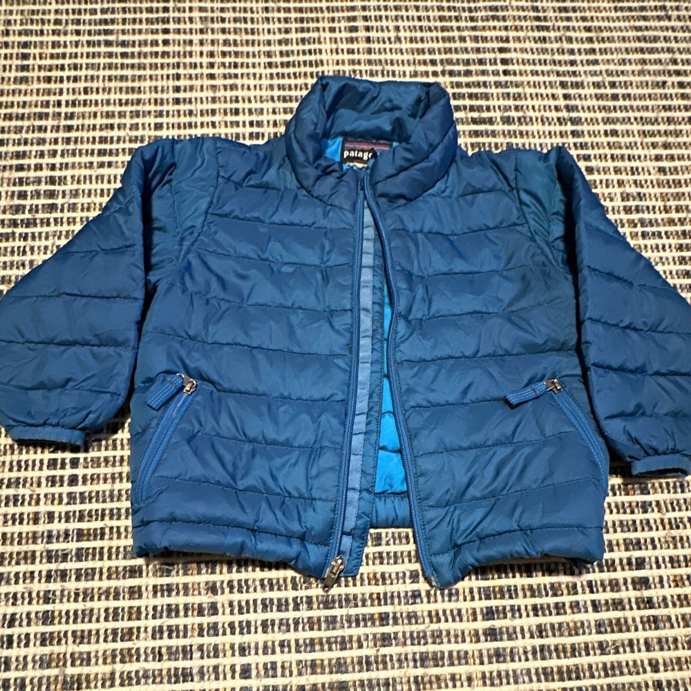 Patagonia Unisex Kids Blue Down Puffer Jacket Full Zip Zipped Pockets 2T